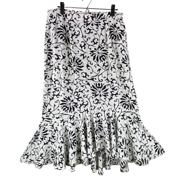 Vintage Silk Assets 100% Silk Midi Skirt Size L Ruffle Cream Black Party - Picture 1 of 8